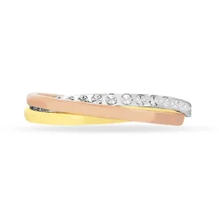 Alliance Entrelacee Diamantee Ruban Plat Or Tricolore