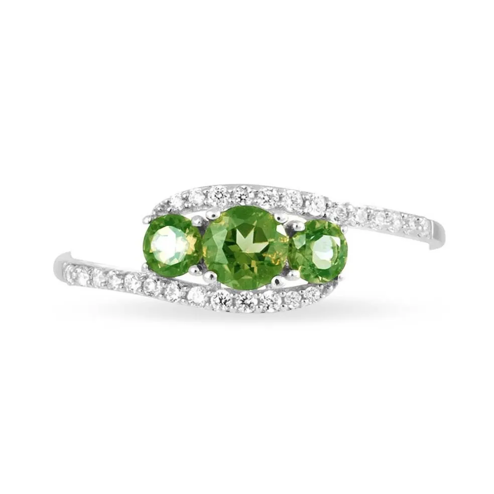 Bague Chloe Or Blanc Péridot Et Oxyde De Zirconium