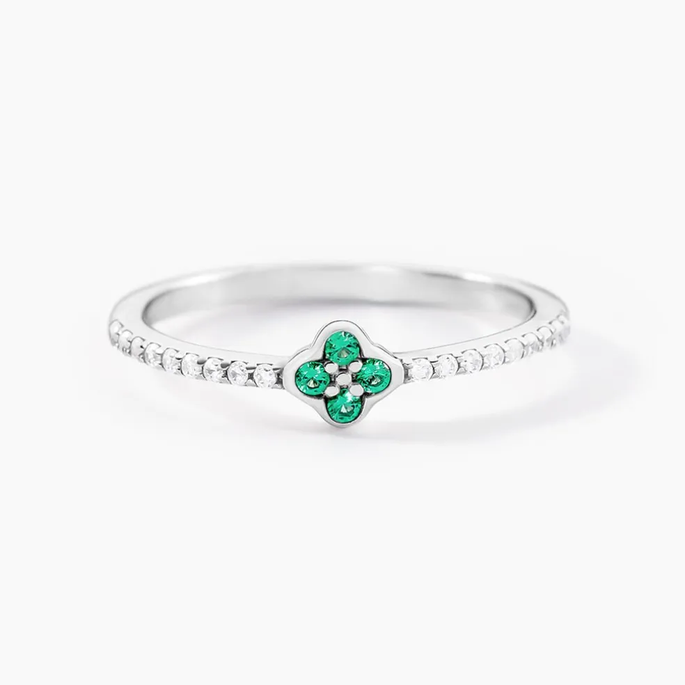 Bague Clova Argent Blanc Pierre De Synthese Oxyde De Zirconium