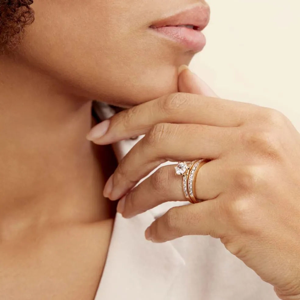 Bague Double Jeu Plaqué Or Jaune Oxyde De Zirconium
