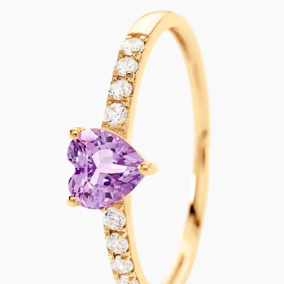 Bague Love Ring Or Jaune Améthyste Oxyde De Zirconium