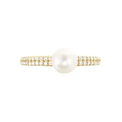 Bague Maria-francoise Or Jaune Perle De Culture Et Oxyde De Zirconium