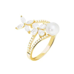 Bague Norah Or Jaune Perle De Culture Et Oxyde De Zirconium