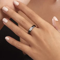 Bague Solitaire Ceramik Design Argent  Oxyde De Zirconium Et Céramique