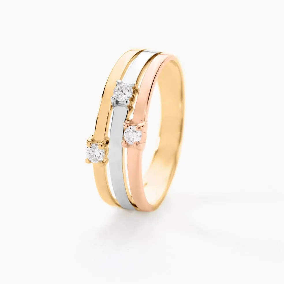 Bague Superposition Or Tricolore Diamant