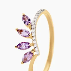 Bague Tiara Or Jaune Améthyste Oxyde De Zirconium