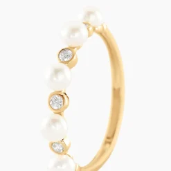 Bague Tiny Pearls Or Jaune Perle De Culture Oxyde De Zirconium