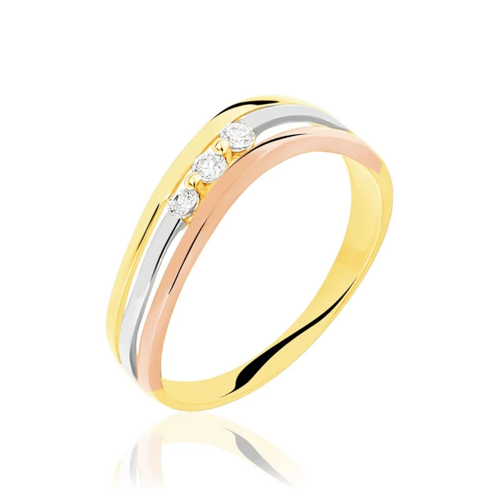 Bague Troyen Or Tricolore Diamant