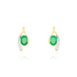Bijoux D'oreilles Emotion Or Jaune Emeraude Diamant