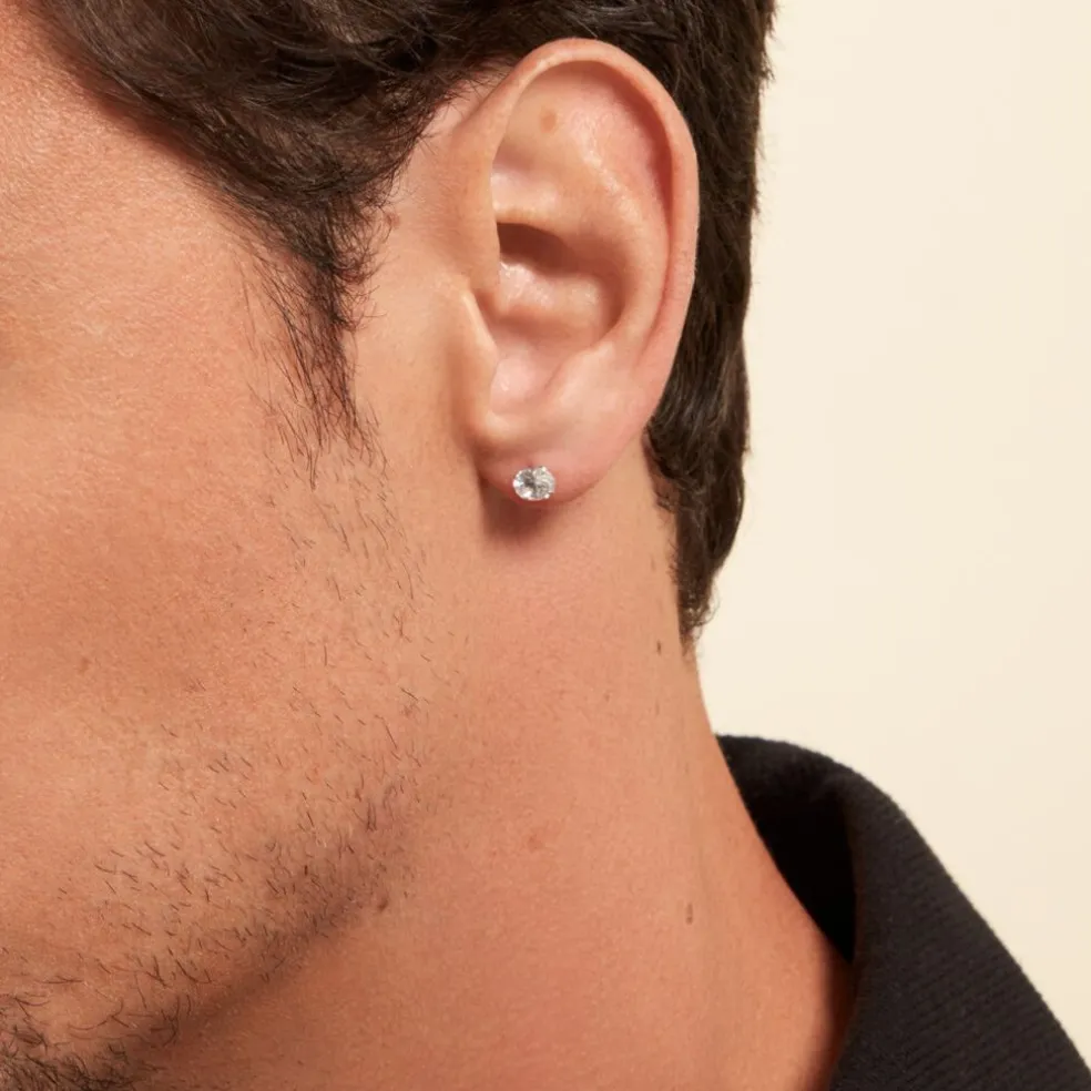 Boucle D'oreille Puce Unitaire Niels Argent Blanc Oxyde De Zirconium