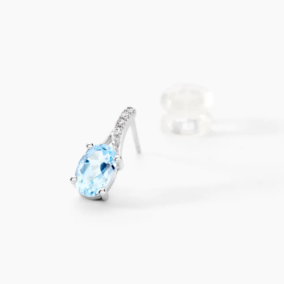 Boucles D'oreilles Audea Or Blanc Topaze Et Oxyde De Zirconium