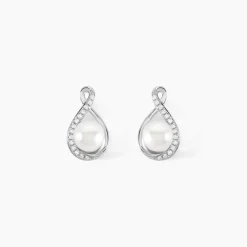 Boucles D'oreilles Davy Or Blanc Perle De Culture Oxyde