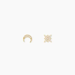 Boucles D'oreilles Dépareillées Munroe Or Jaune Oxyde De Zirconium