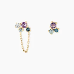 Boucles D'oreilles Dépareillées Printemps Précieux Or Jaune Améthyste