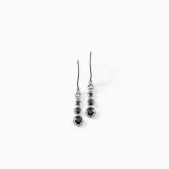 Boucles D'oreilles Pendantes Josephine Or Blanc Saphir Et Diamant