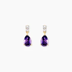 Boucles D'oreilles Pendantes Zuleika Or Jaune Améthyste Oxyde De Zirconium