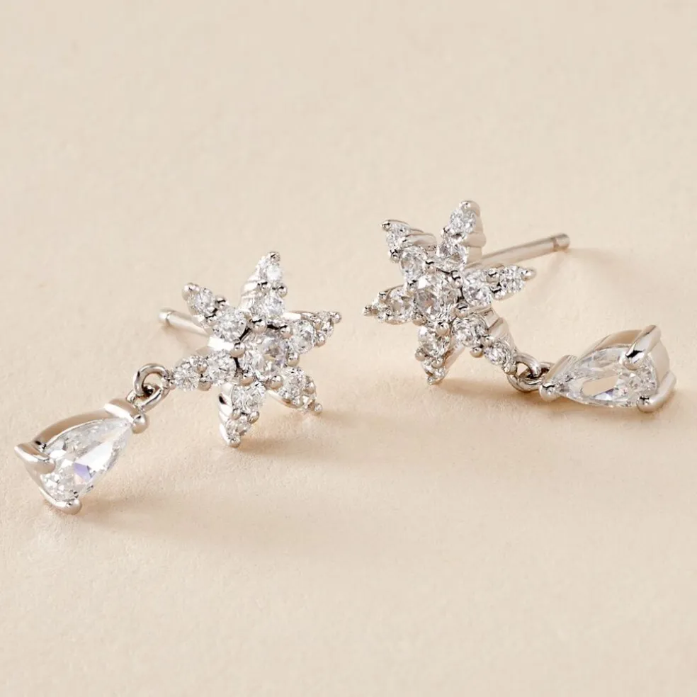 Boucles D'oreilles Pendantes Linas Argent Blanc Oxyde De Zirconium