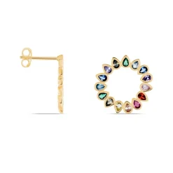 Boucles D'oreilles Pendantes Plaqué Or Jaune Ethem Pierres