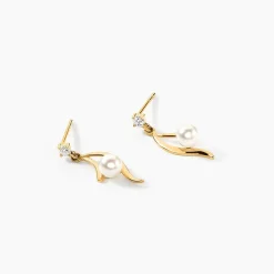 Boucles D'oreilles Pendantes Orientale Or Jaune Perle De Culture