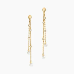 Boucles D'Oreilles Pendantes Jacaline Or Jaune Perle De Culture Oxyde De Zirconium
