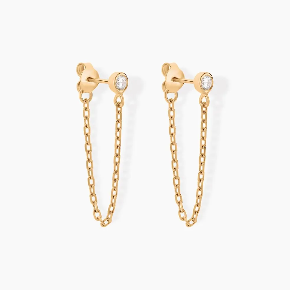 Boucles D'oreilles Pendantes Plaqué Or Lienard Oxydes De Zirconium