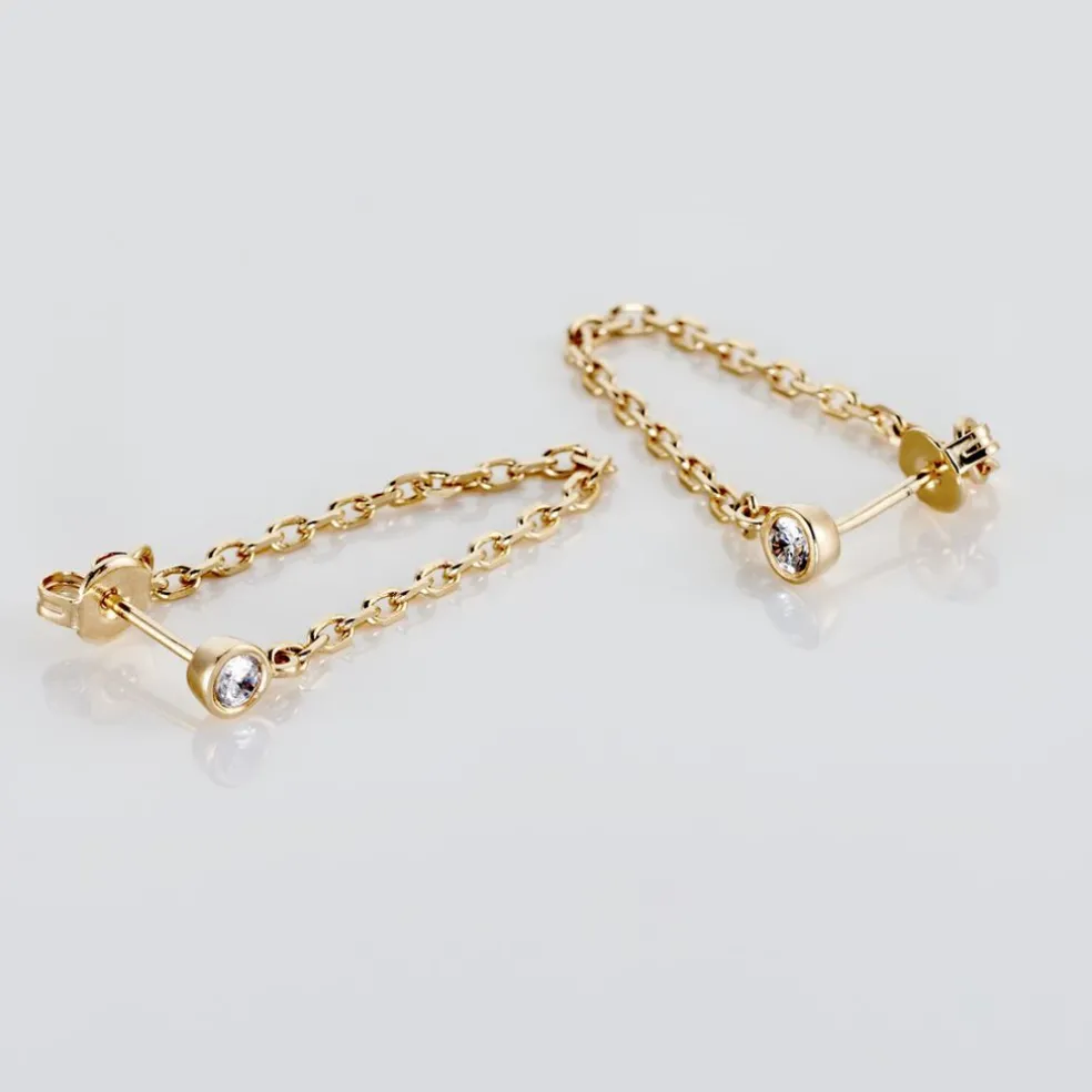 Boucles D'oreilles Pendantes Plaqué Or Lienard Oxydes De Zirconium