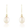 Boucles D'oreilles Pendantes Baroque Or Jaune Perle De Culture