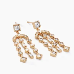 Boucles D'oreilles Pendantes Gold Chandelier Plaqué Or Oxyde Zirconium