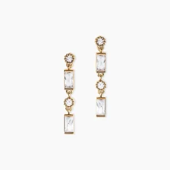 Boucles D'Oreilles Pendantes Estela Plaque Or Jaune Oxyde De Zirconium