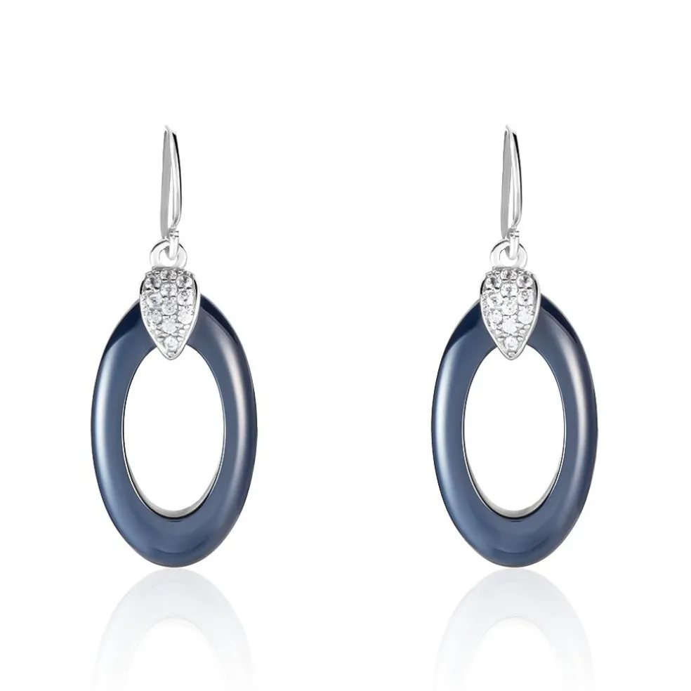 Boucles D'oreilles Pendantes Peer Argent Blanc Oxyde De Zirconium
