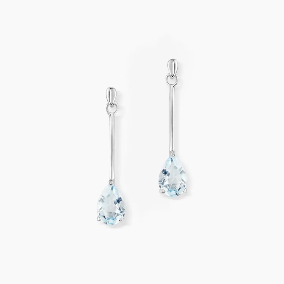 Boucles D'oreilles Pendantes Goutte Or Blanc Topaze
