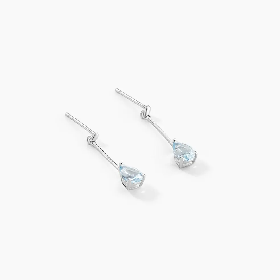 Boucles D'oreilles Pendantes Goutte Or Blanc Topaze