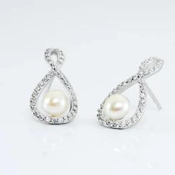 Boucles D'oreilles Pendantes Saja Argent  Perle De Culture Et Oxyde