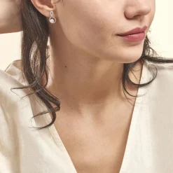 Boucles D'oreilles Pendantes Saja Argent  Perle De Culture Et Oxyde