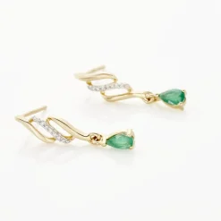 Boucles D'oreilles Pendantes Or Jaune  Patrocle Emeraude Et Diamants