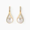 Boucles D'oreilles Pendantes Helin Or Jaune Perle De Culture Et Oxyde