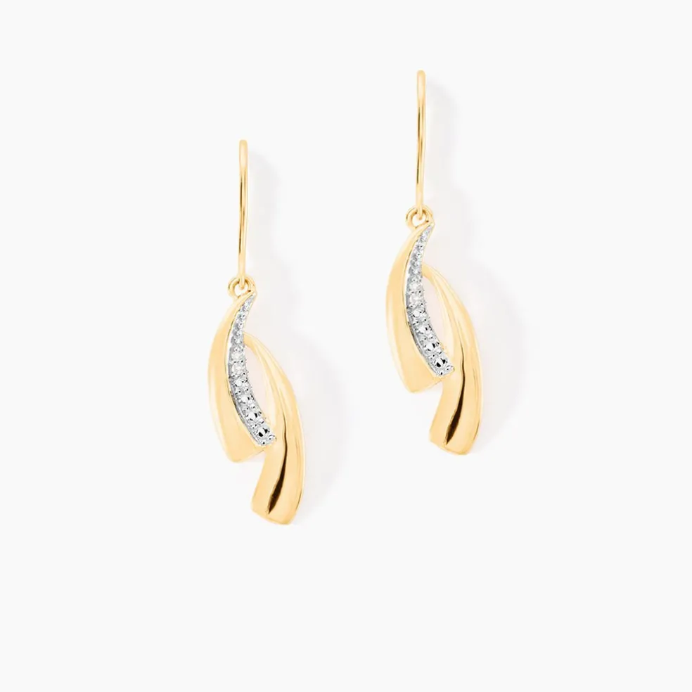 Boucles D'oreilles Pendantes Aube Or Bicolore Diamant