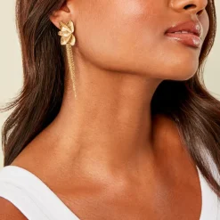 Boucles D'Oreilles Pendantes Thimea Acier Jaune Sans Pierre