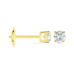 Boucles D'oreilles Puces 4 Griffes Or Jaune Diamant Synthetique