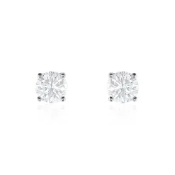 Boucles D'oreilles Puces 4 Griffes Or Blanc Diamant Synthetique