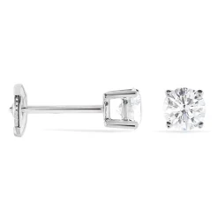 Boucles D'oreilles Puces 4 Griffes Or Blanc Diamant Synthetique