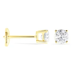 Boucles D'oreilles Puces 4 Griffes Or Jaune Diamant Synthetique