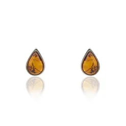 Boucles D'oreilles Puces Argent Blanc Junie Ambre