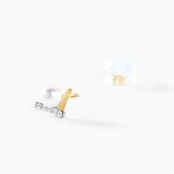 Boucles D'oreilles Puces Aric Or Jaune Perle De Culture Oxyde