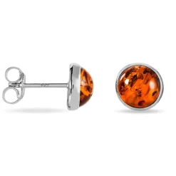 Boucles D'oreilles Puces Argent Blanc Acacia  Ambre