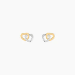 Boucles D'oreilles Puces Anne-maudae Double Coeurs Or Bicolore