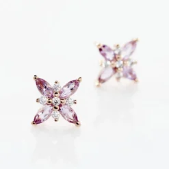Boucles D'oreilles Puces Anabele Or Rose Amethyste Oxyde