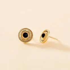 Boucles D'oreilles Puces Aghavni Plaque Or Jaune Agate