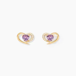 Boucles D'Oreilles Puces Creighton Or Jaune Améthyste Oxyde De Zirconium