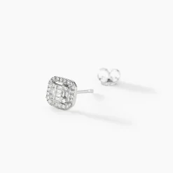 Boucles D'oreilles Puces Collection 1986 Or Blanc Diamant